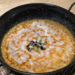 Arroz meloso de sepia, gamba y carpaccio de gamba de Palamós