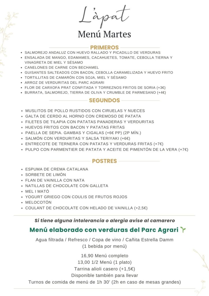 Menu mediodia
